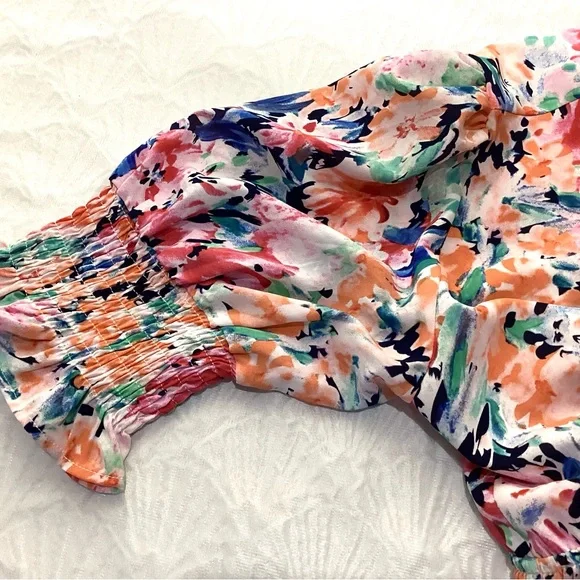 NWT Large Luxxel Multicolor Floral Midi Dress smocked body ruffle - Picture 16 of 16